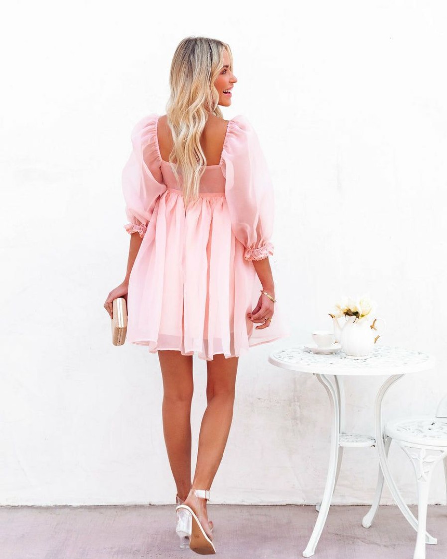 Clothing * | Mabl-001 Photoshoot Ready Lovers Puff Sleeve Tulle Babydoll Dress Baby Pink Final Sale