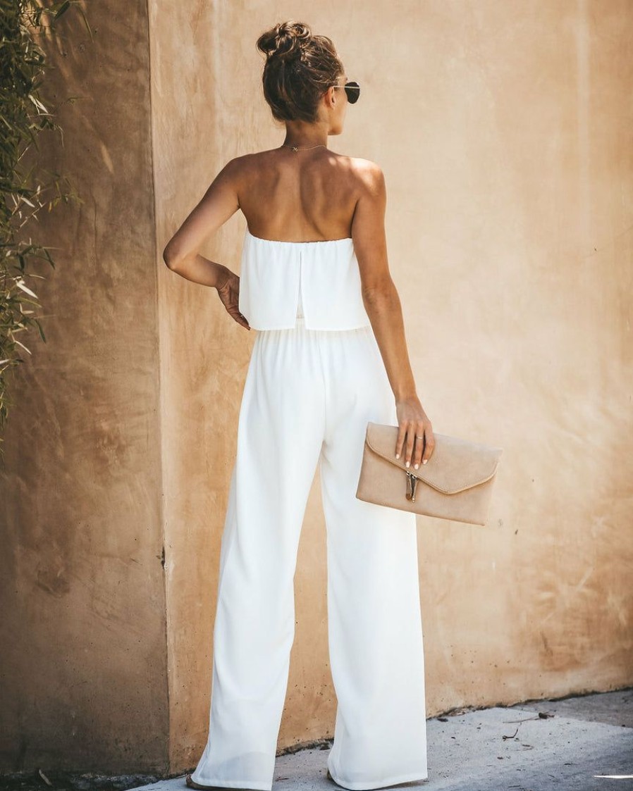 Clothing * | Tych-001 Crystal Clear Strapless Jumpsuit White