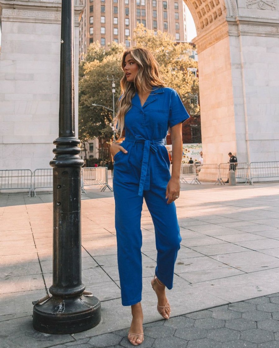 Clothing * | Skie-001 Take Me To Miami Dumbo Cotton Pocketed Denim Jumpsuit Blue Final Sale