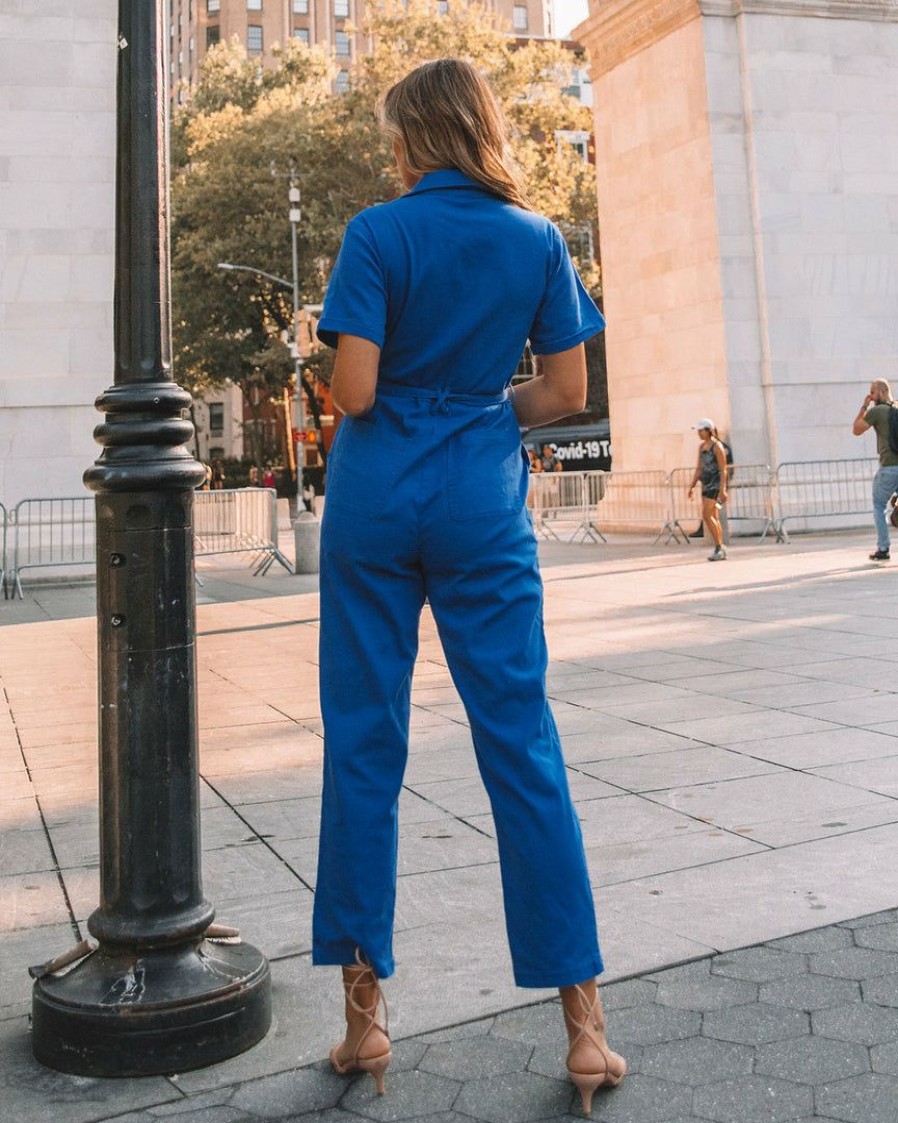 Clothing * | Skie-001 Take Me To Miami Dumbo Cotton Pocketed Denim Jumpsuit Blue Final Sale