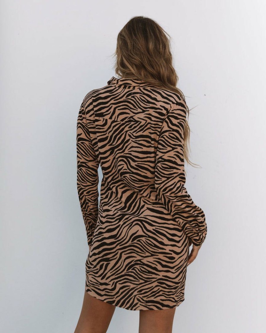 Clothing * | Fate-001 Vici Exclusives Pure Twist Front Tiger Print Shirt Dress Final Sale