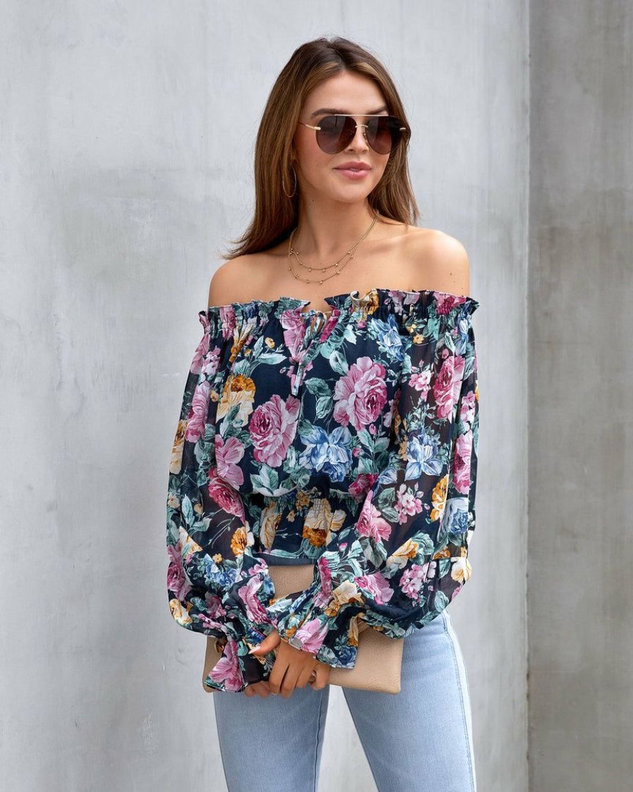 Clothing * | Dres-001 Sweet Summertime Beautiful Night Chiffon Off The Shoulder Blouse