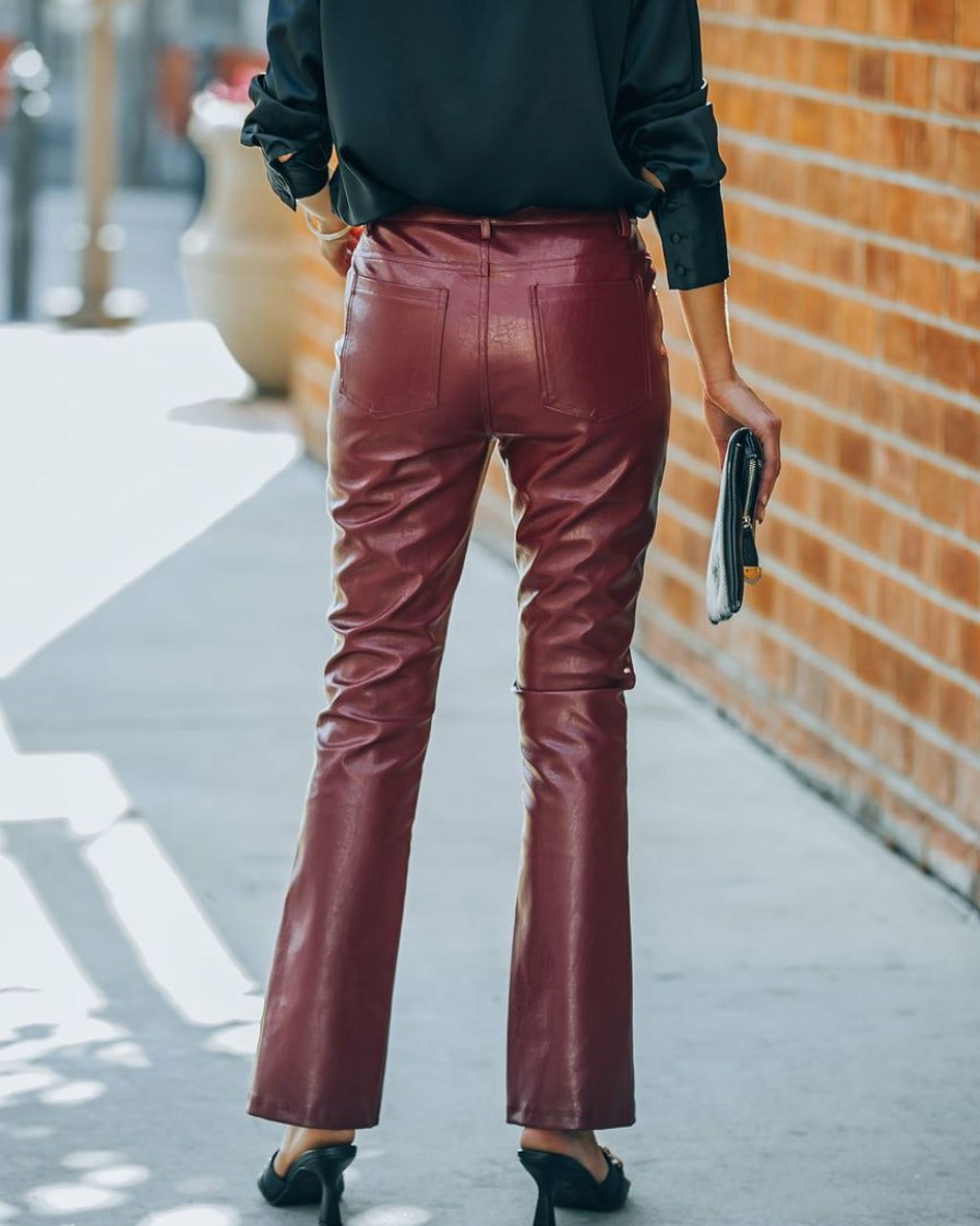 Clothing * | Fate-001 Bottoms Meca High Rise Faux Leather Pants Wine Final Sale