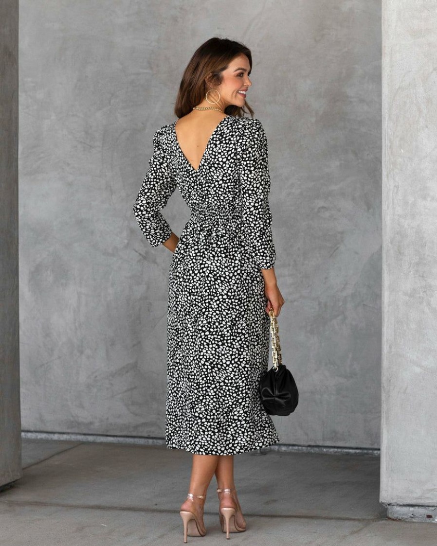 Clothing * | Suga-001 Classically Chic Printed Pocketed Midi Dress Dresses