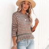 Clothing * | Stor-001 Simple Times Fringe Knit Sweater Grey Peach Final Sale Sweaters