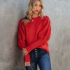 Clothing * | Fate-001 Sweaters Naveen Cotton Blend Crochet Sleeve Sweater Rust Final Sale