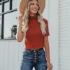 Clothing * | Oliv-001 Tops Janice Ribbed Crop Turtleneck Top Terracotta Flash Sale