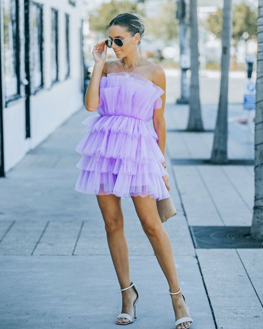 Clothing * | Mabl-001 Dresses Lille Strapless Tulle Mini Dress Lavender