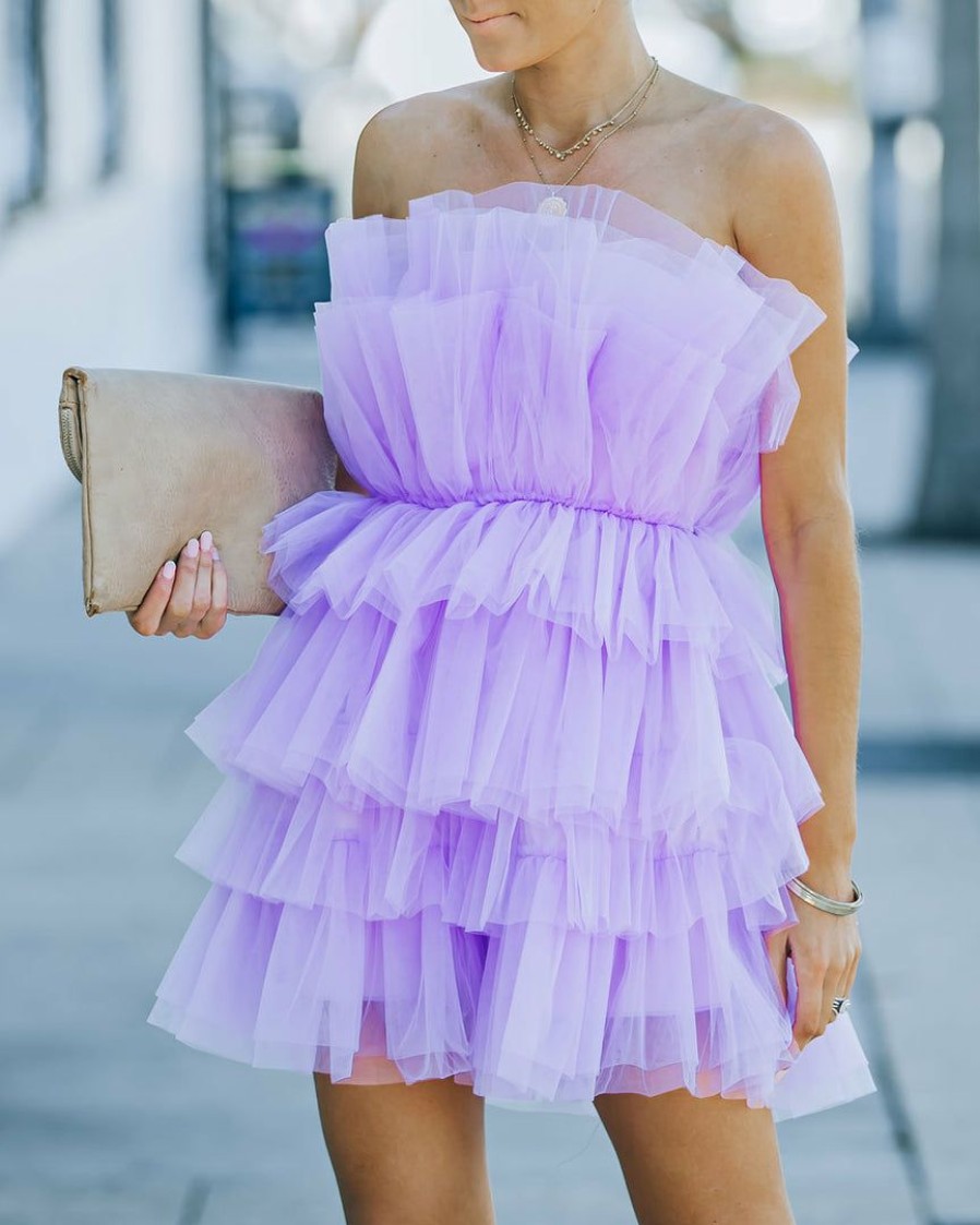 Clothing * | Mabl-001 Dresses Lille Strapless Tulle Mini Dress Lavender