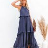 Clothing * | List-001 Brave Soul Pocketed Halter Maxi Dress Navy Bump Friendly