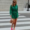 Clothing * | Olia-001 Growth Satin Button Down Shirt Dress Green Dresses