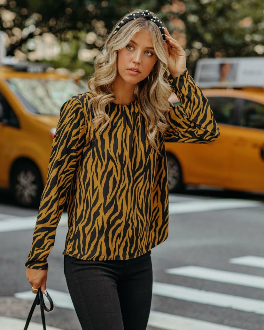 Clothing * | Salt-001 Tops Mcgee Tiger Print Padded Shoulder Blouse Final Sale