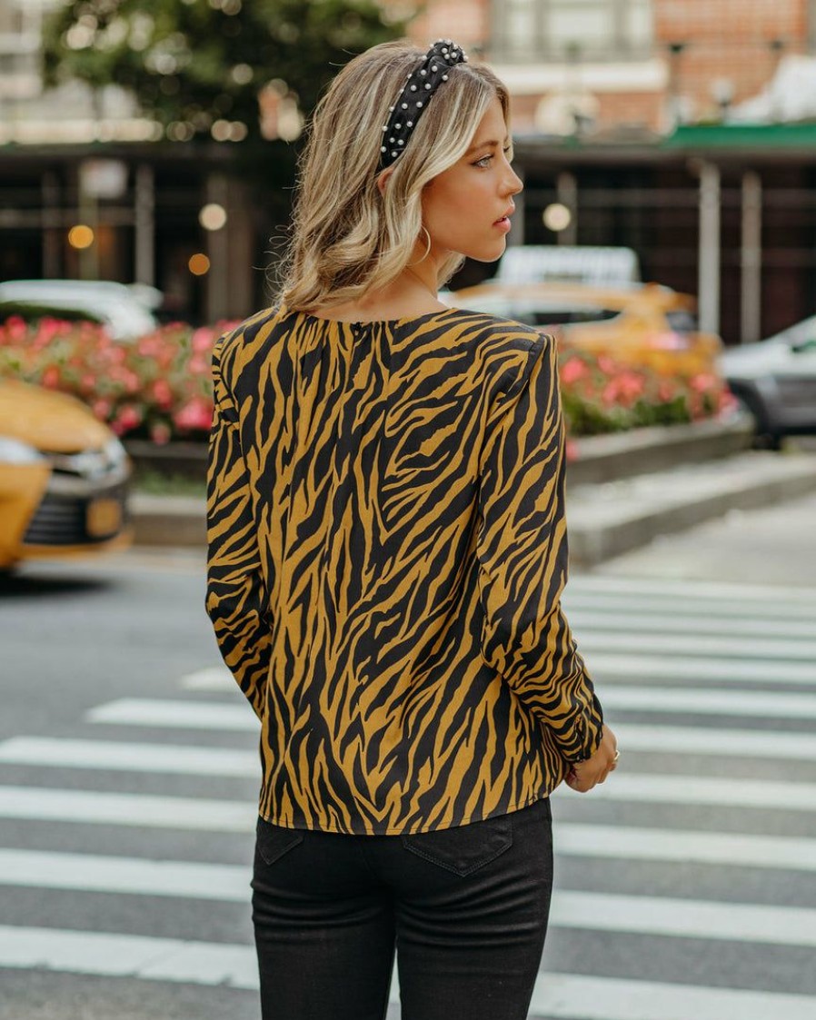 Clothing * | Salt-001 Tops Mcgee Tiger Print Padded Shoulder Blouse Final Sale