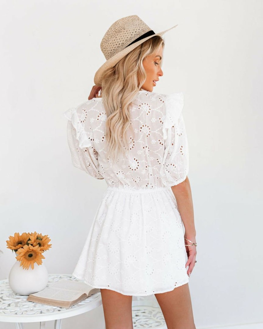 Clothing * | Miou-001 Sweet Summertime Country Mile Cotton Button Down Eyelet Dress White Final Sale