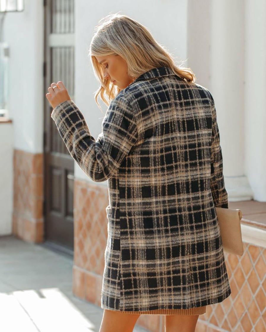 Clothing * | &Mer-001 Stan Pocketed Plaid Coat Midnight Navy Final Sale