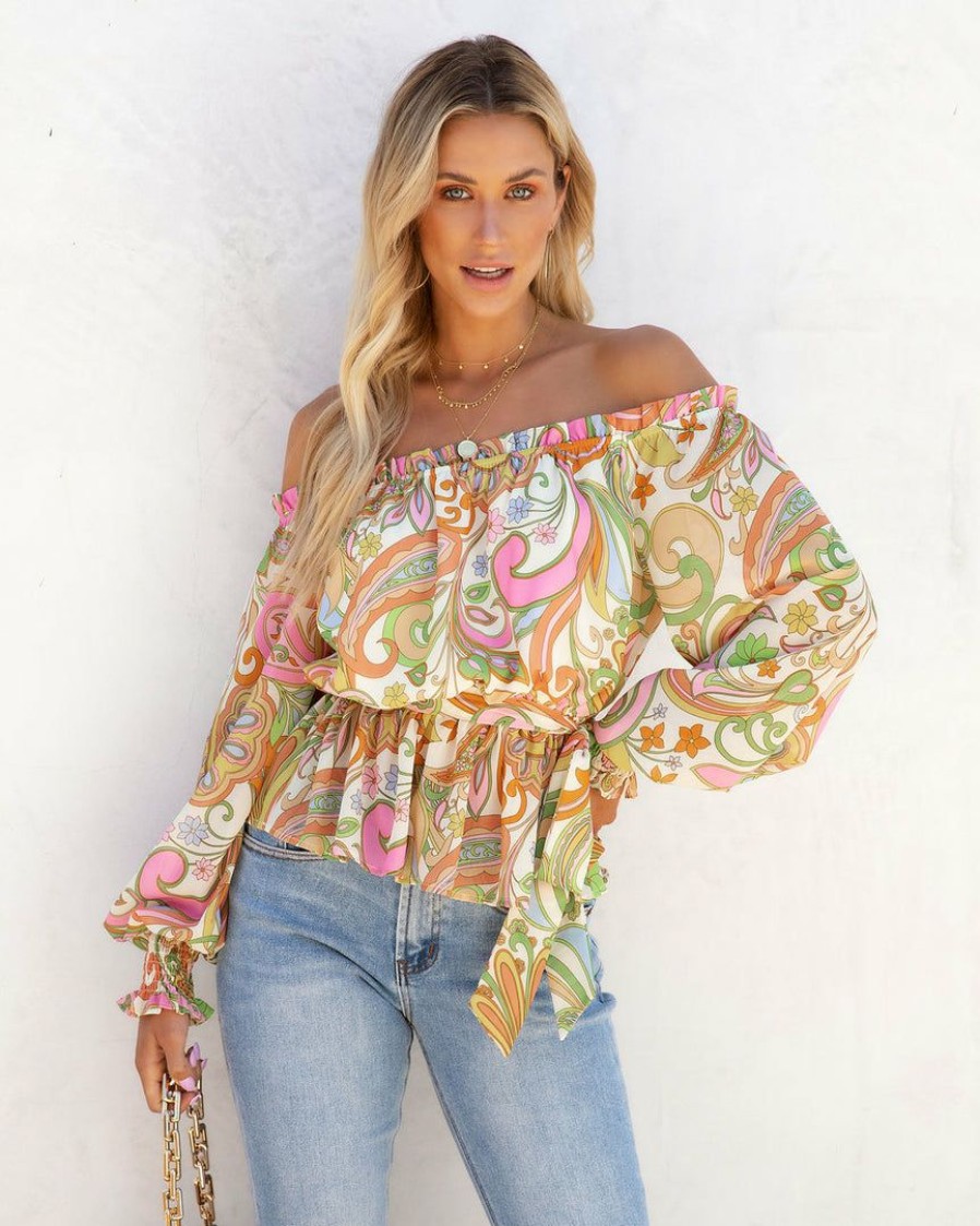 Clothing * | Salt-001 Tops Groovy Gal Paisley Off The Shoulder Top