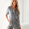 Clothing * | Mod -001 Rompers + Jumpsuits Shelby Pocketed Henley Romper Grey