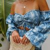 Clothing * | Acoa-001 Vici X Summerofdiane Blue Waves Off The Shoulder Smocked Crop Top