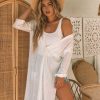 Clothing * | Enc-001 Siya Shimmer Button Down Cover-Up Dress Ivory Final Sale The Vacation Shop