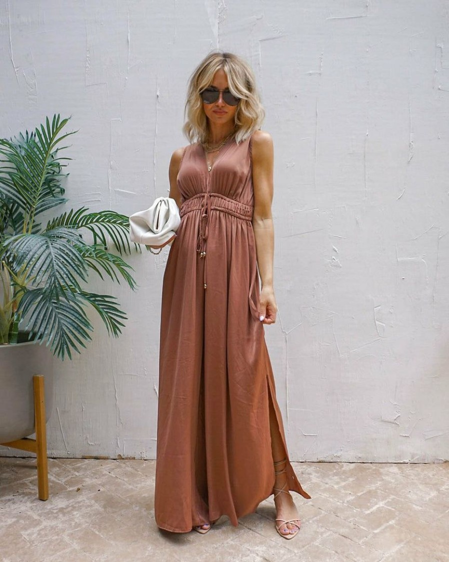 Clothing * | Must-001 Resort Shop Vickilyn Slit Jumpsuit Cinnamon