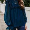 Clothing * | Aeom-001 Eleanora Crochet Ruffle Blouse Teal Final Sale