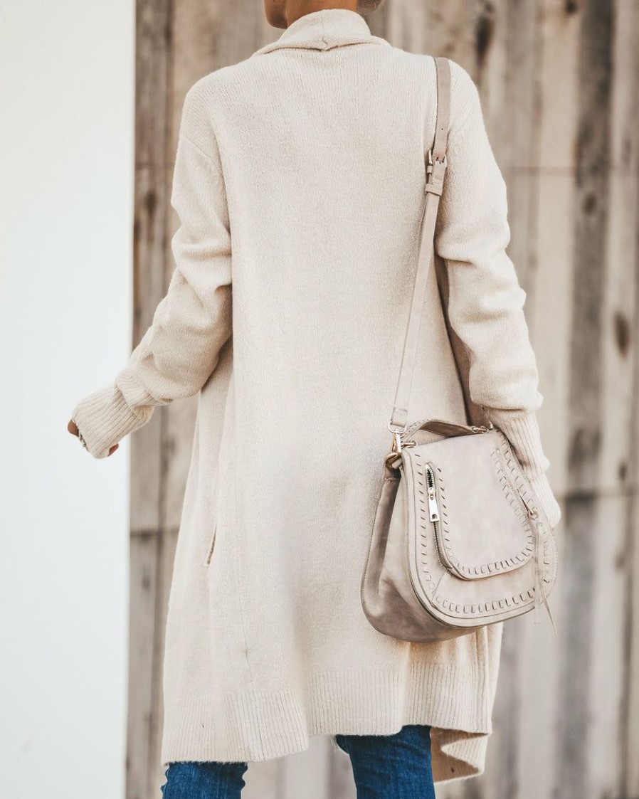 Clothing * | Flaw-001 Fireside Pocketed Knit Cardigan Oatmeal Coats & Jackets