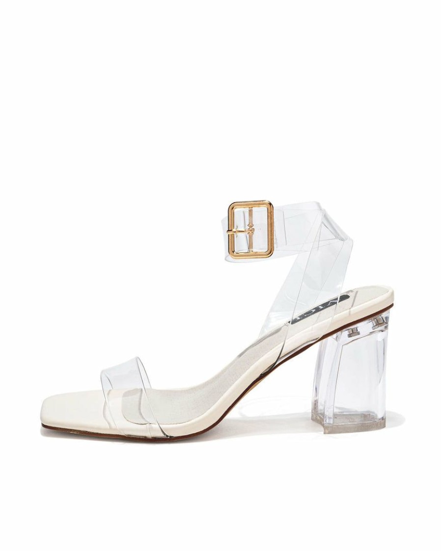 Shoes * | Prim-001 Guest Of Wedding Linda Square Toe Clear Strap Heel Off White Final Sale