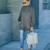 Clothing * | Dres-001 Lorina Cotton Pocketed Mock Neck Sweatshirt Charcoal Final Sale Sweaters