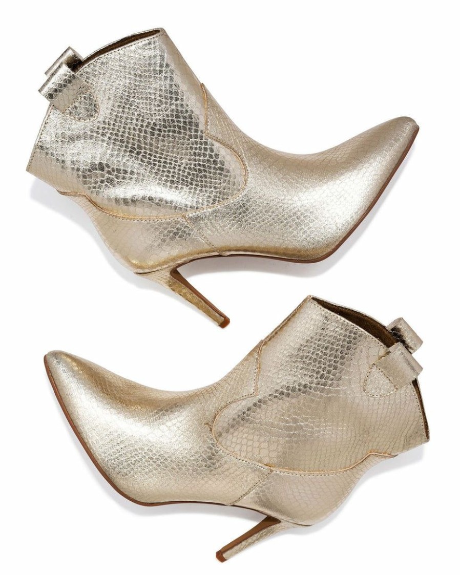 Shoes * | Shu -001 Radiance Embossed Heeled Bootie Gold Shoes