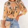 Clothing * | Enc-001 Grateful Vines Floral Knit Puff Sleeve Top Sweaters