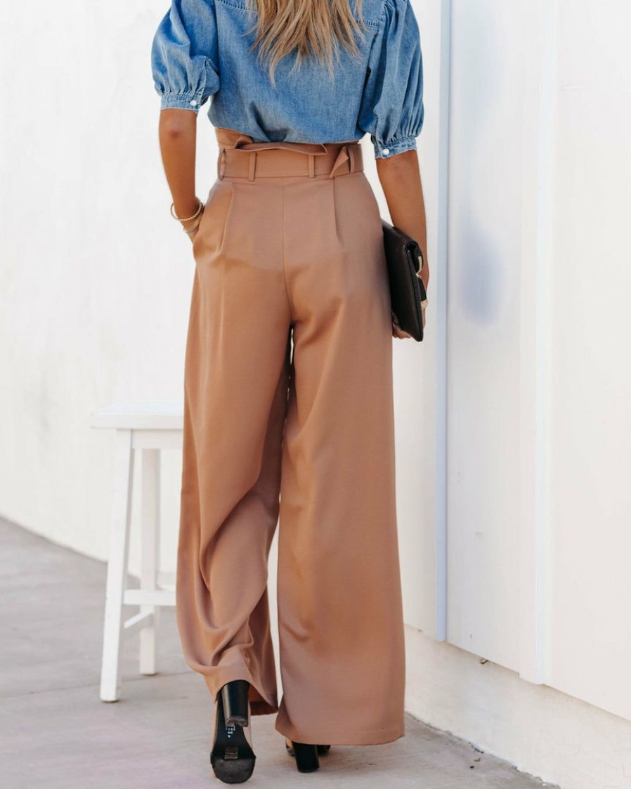 Clothing * | Salt-001 Bottoms Regency Pocketed High Rise Belted Trousers Taupe