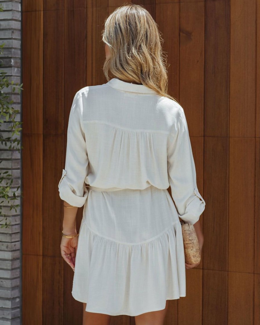 Clothing * | Love-003 Dresses Magellan Pocketed Button Down Shirt Dress Off White