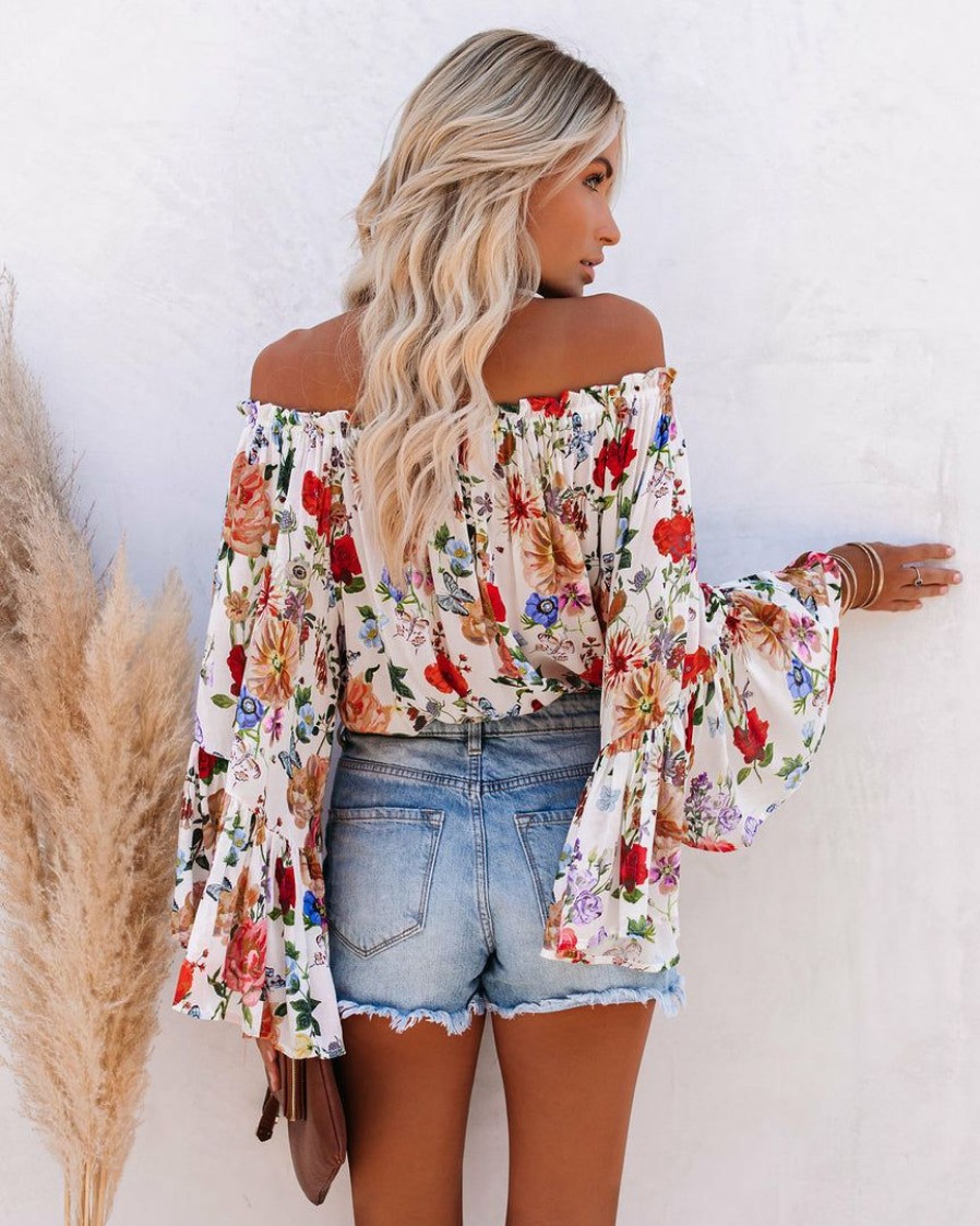 Clothing * | Oliv-001 Summer Harvest Off The Shoulder Bell Sleeve Top Tops