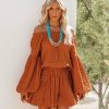 Clothing * | Lucc-001 Aflame Cotton Pocketed Off The Shoulder Mini Dress Rust Final Sale