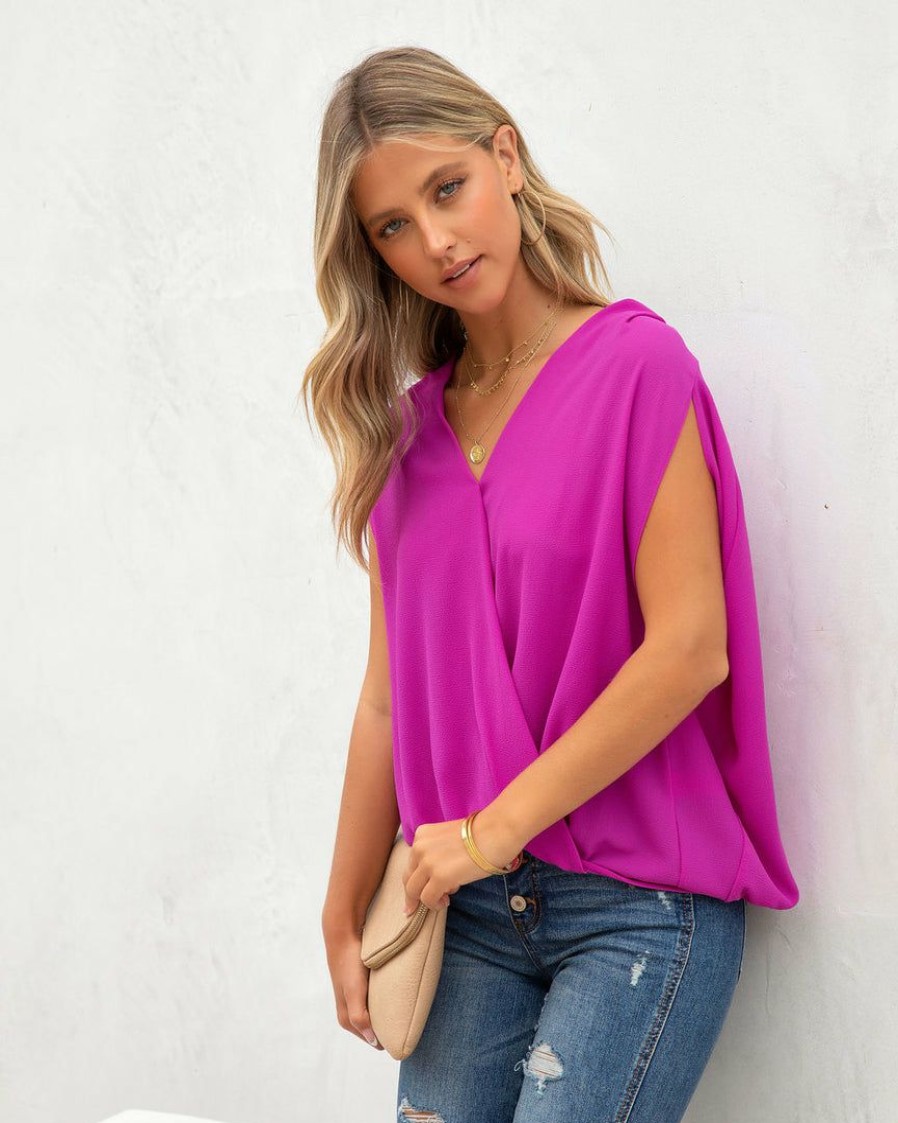 Clothing * | Tych-001 Thankful Babes Draped Short Sleeve Blouse Magenta Take Me To Miami