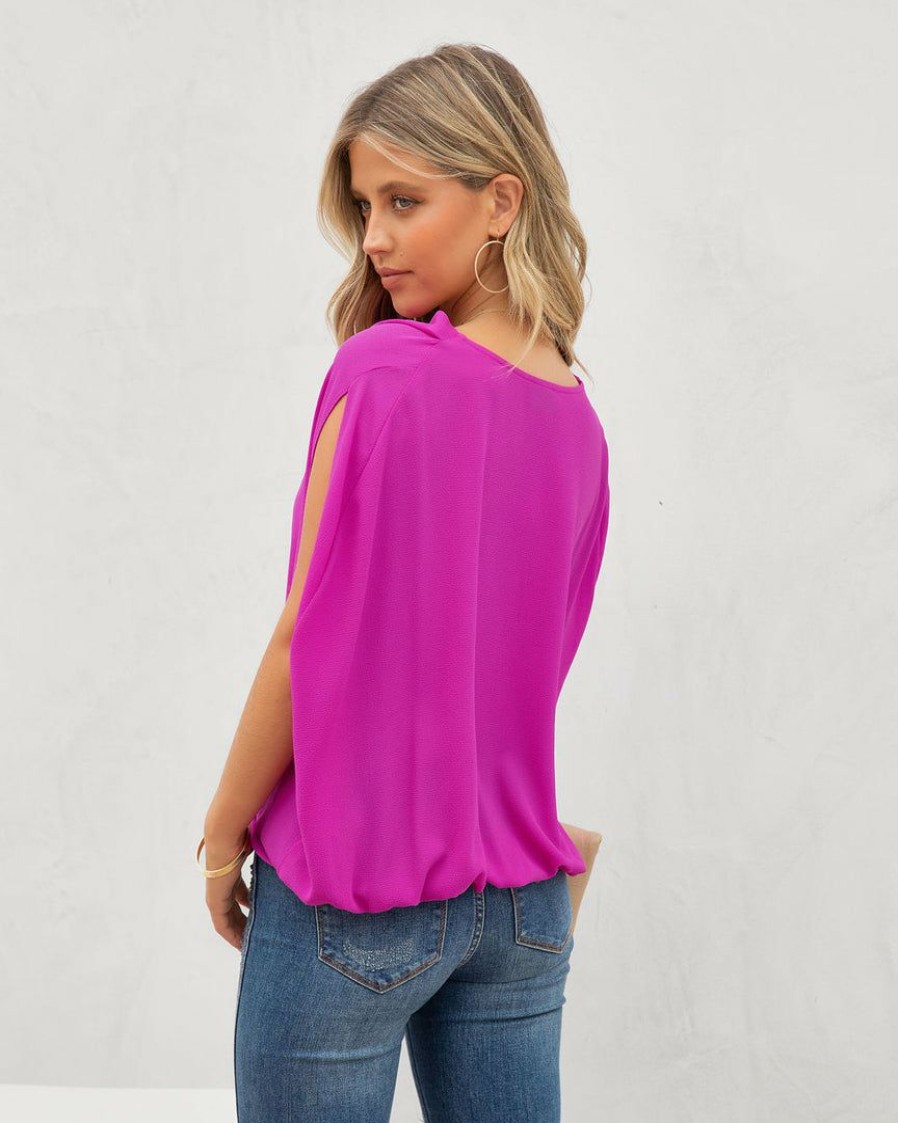 Clothing * | Tych-001 Thankful Babes Draped Short Sleeve Blouse Magenta Take Me To Miami