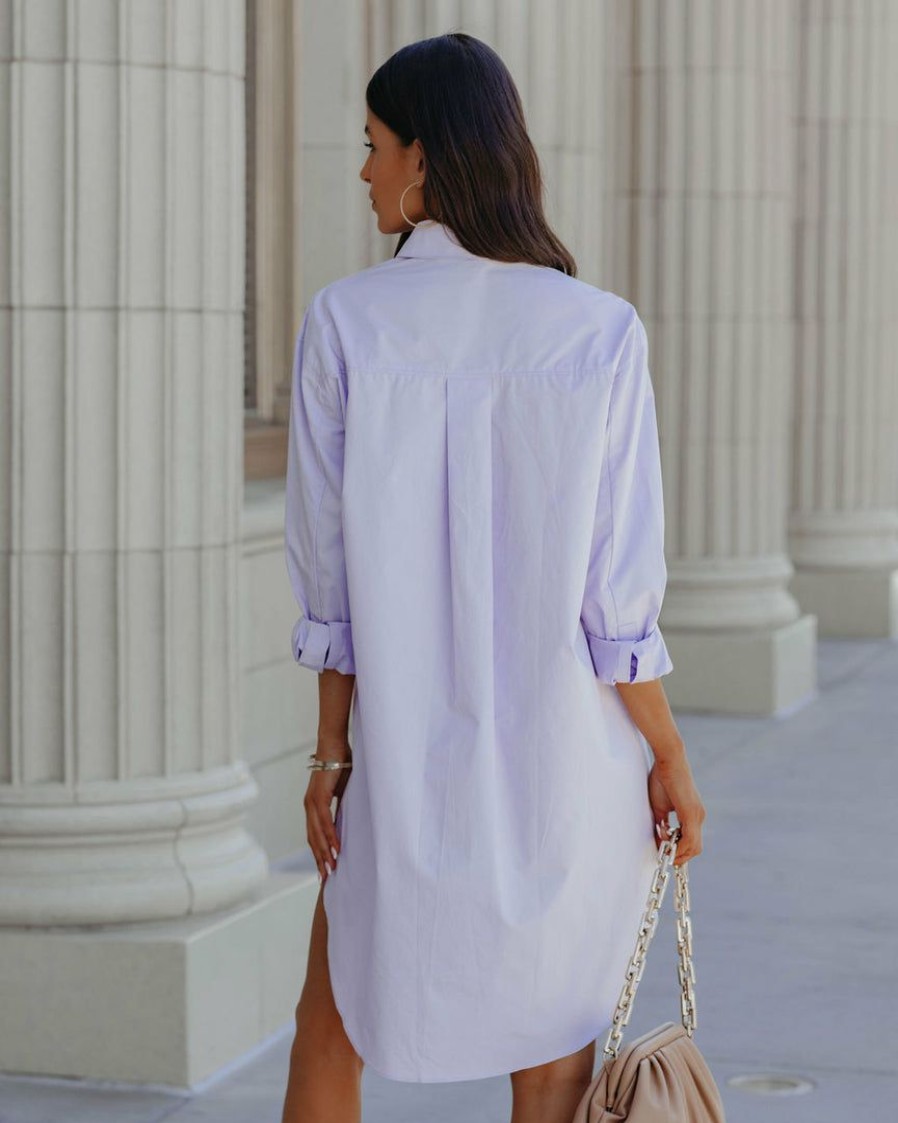 Clothing * | Endl-001 Harmony Cotton Button Down Shirt Dress Lavender Final Sale Dresses