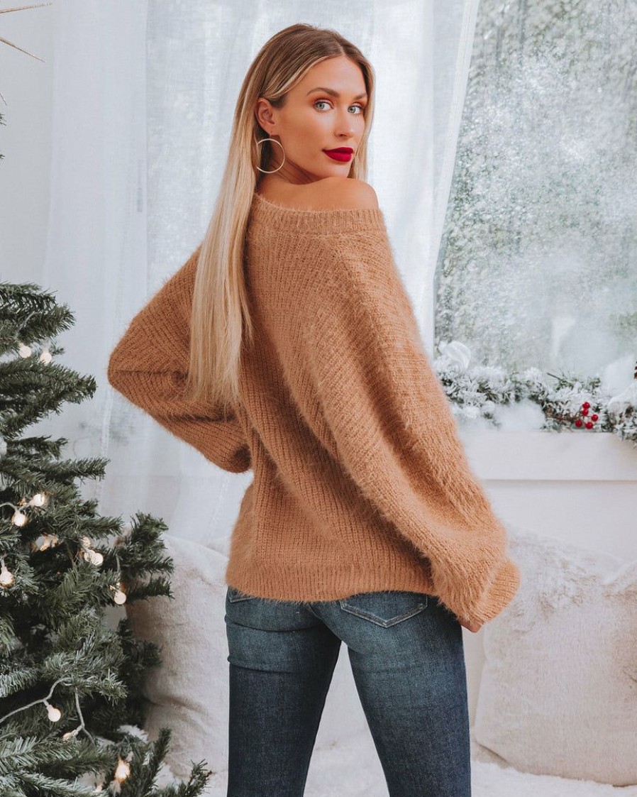 Clothing * | &Mer-001 Belfair Fuzzy Knit Sweater Light Mocha Final Sale