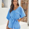 Clothing * | Tych-001 Take Me To Miami Spring Scene Pocketed Tie Romper Clean Blue Final Sale