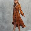 Clothing * | Dee-001 Jessy Satin Ruffle Wrap Midi Dress Copper Final Sale