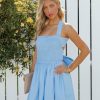 Clothing * | Mabl-001 Sonia Cotton Linen Smocked Babydoll Dress Sky Blue Final Sale Dresses