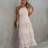 Clothing * | Just-001 Affection Pleated Tiered Lace Maxi Dress Blush