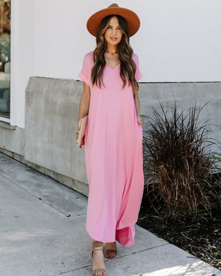 Clothing * | Entr-001 Dresses Shantae Pocketed Knit Maxi Dress Baby Pink