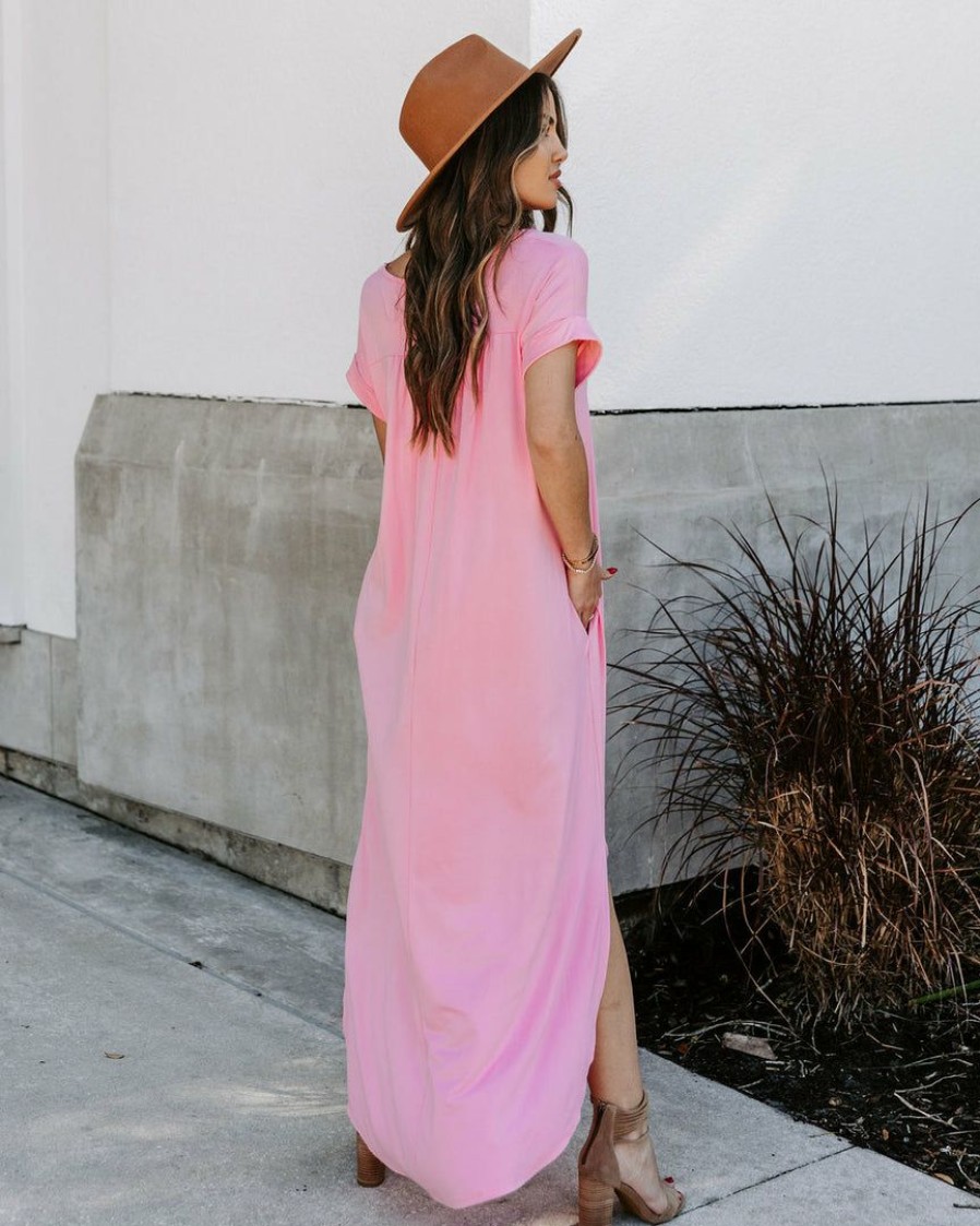 Clothing * | Entr-001 Dresses Shantae Pocketed Knit Maxi Dress Baby Pink