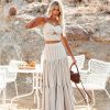 Clothing * | Mabl-001 Bottoms Mirabel Gingham Tiered Maxi Skirt Taupe Final Sale