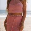 Clothing * | Fore-001 Passionate Crochet Halter Top Pink Final Sale