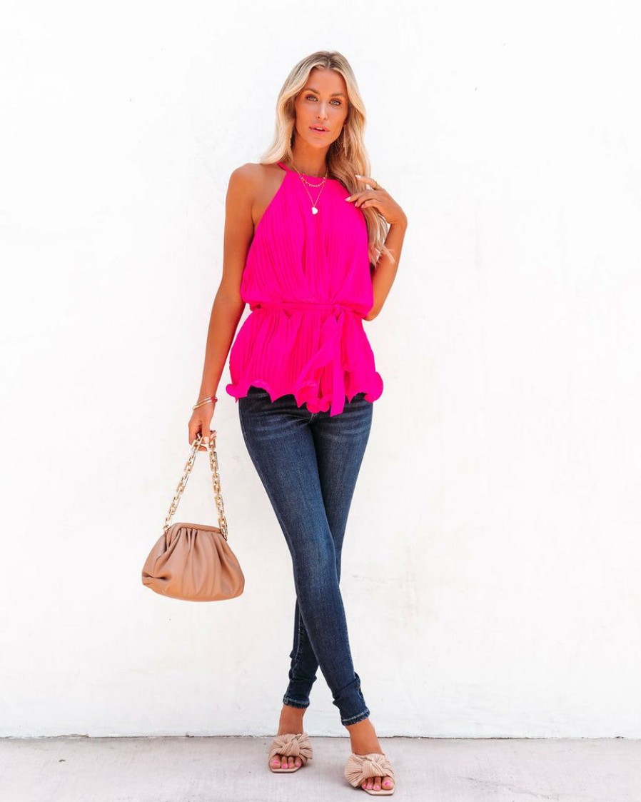 Clothing * | Endl-001 Take Me To Miami Pleats To Meet You Tie Top Pink Final Sale