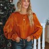 Clothing * | Salt-001 Shai Billowed Sleeve Blouse Burnt Orange Final Sale Tops