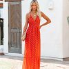 Clothing * | Enc-001 Evalyn Metallic Detailed Smocked Maxi Dress Rust Final Sale Bump Friendly