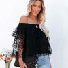 Clothing * | Salt-001 Jia Off The Shoulder Ruffle Tiered Tulle Blouse Black Velvet Dot Final Sale Vici Exclusives